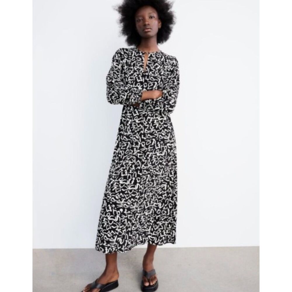 ZARA Black/White Printed Midi Dress, Sz S